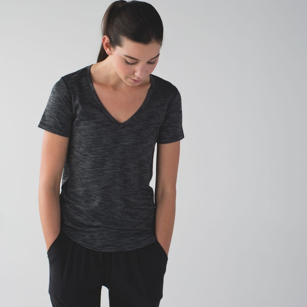 Lululemon What The Sport Tee Heathered Black Sz 8